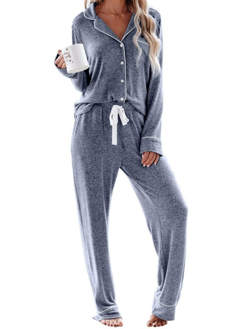 Women's Pajama Sets Long Sleeve Button Down Sleepwear Nightwear Soft Pjs Lounge